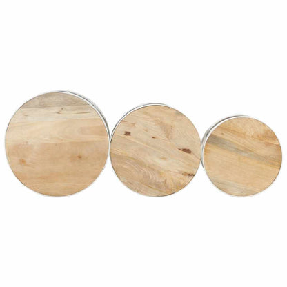 vidaXL Tables d'appoint forme tonneau 3 pcs Bois de manguier massif brut