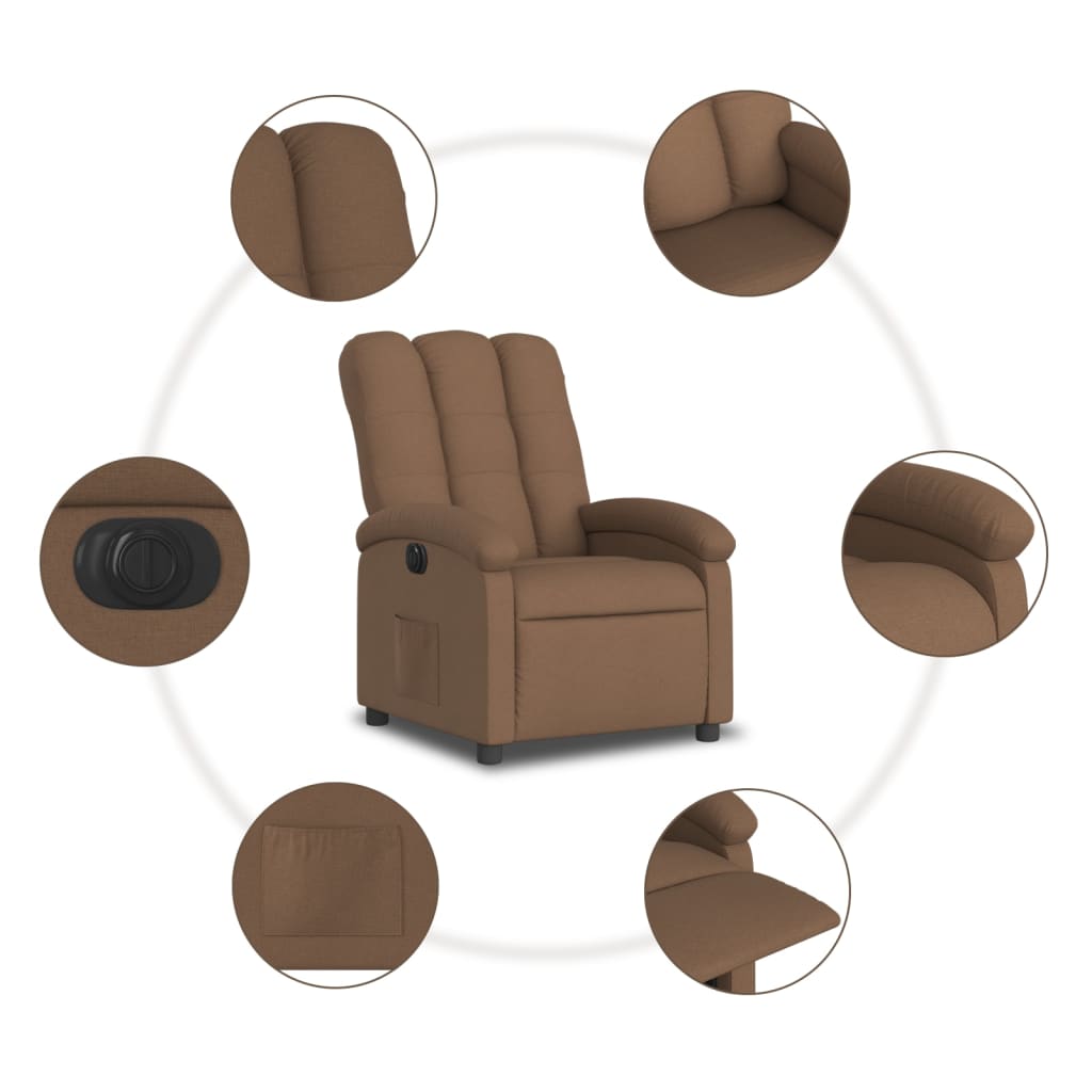 vidaXL Fauteuil de Relaxation Électrique Marron Tissu
