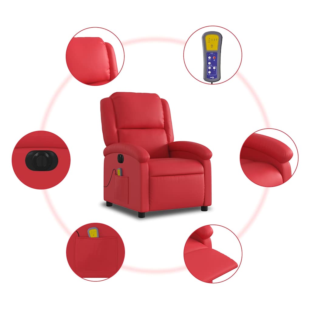 vidaXL Massagesessel Elektrisch Rot Kunstleder