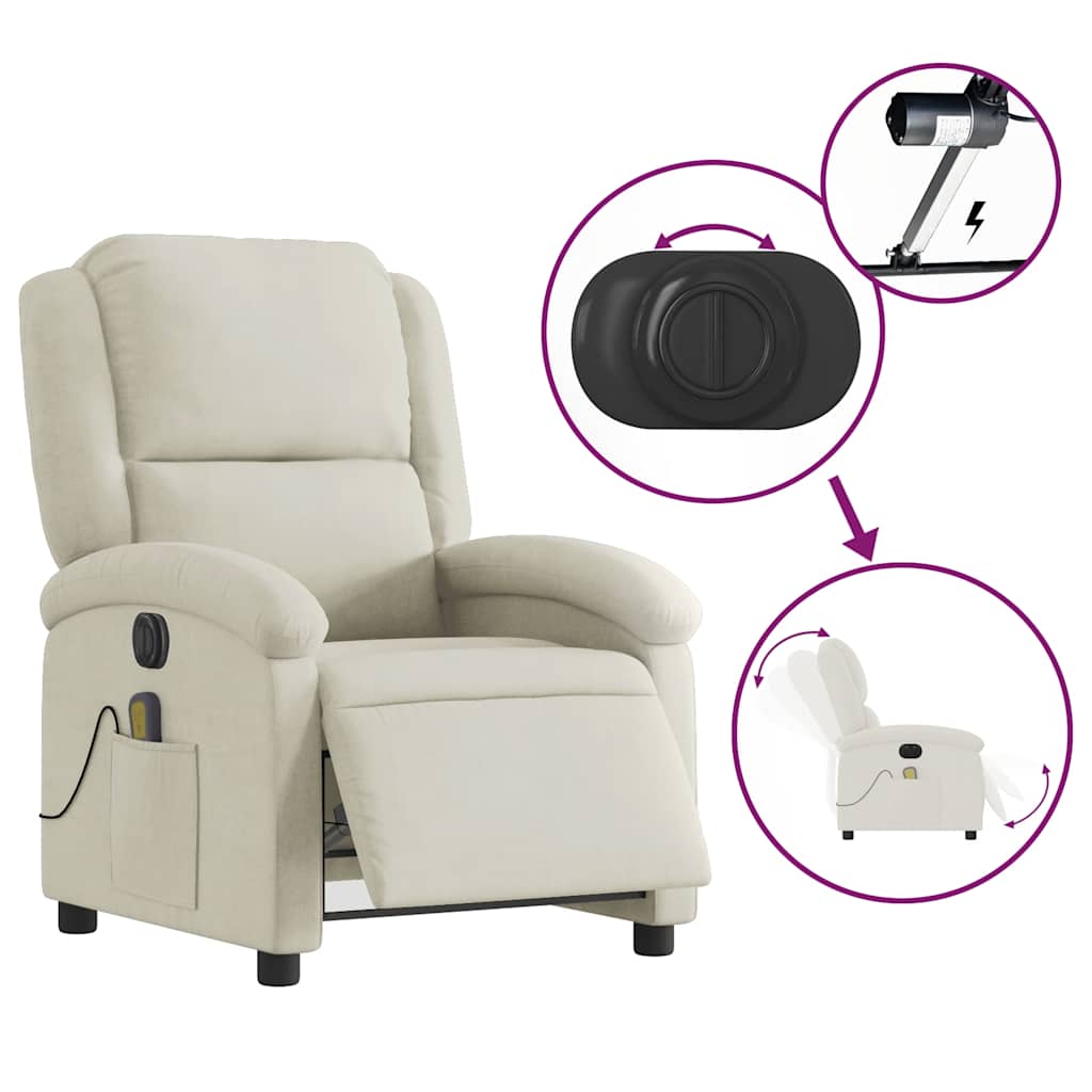 vidaXL Massagesessel Elektrisch Creme Samt