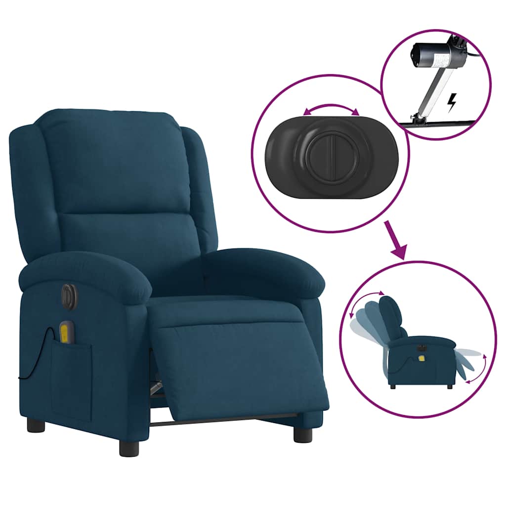 vidaXL Massagesessel Elektrisch Blau Samt