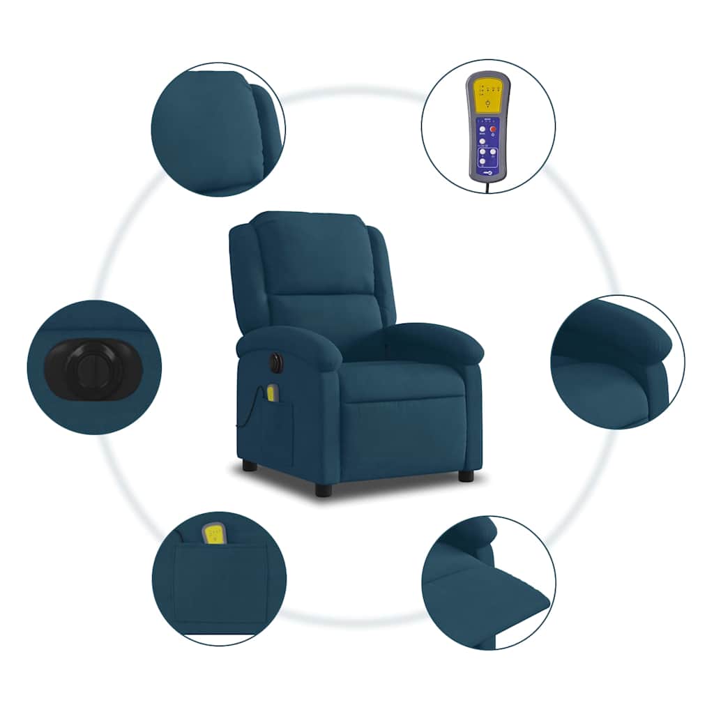 vidaXL Massagesessel Elektrisch Blau Samt