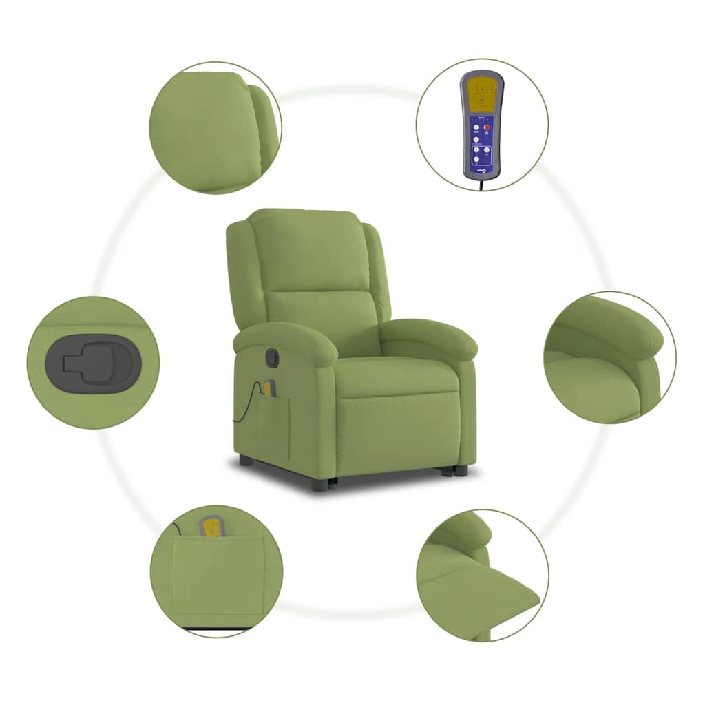 vidaXL Massagesessel mit Aufstehhilfe Hellgrün Samt