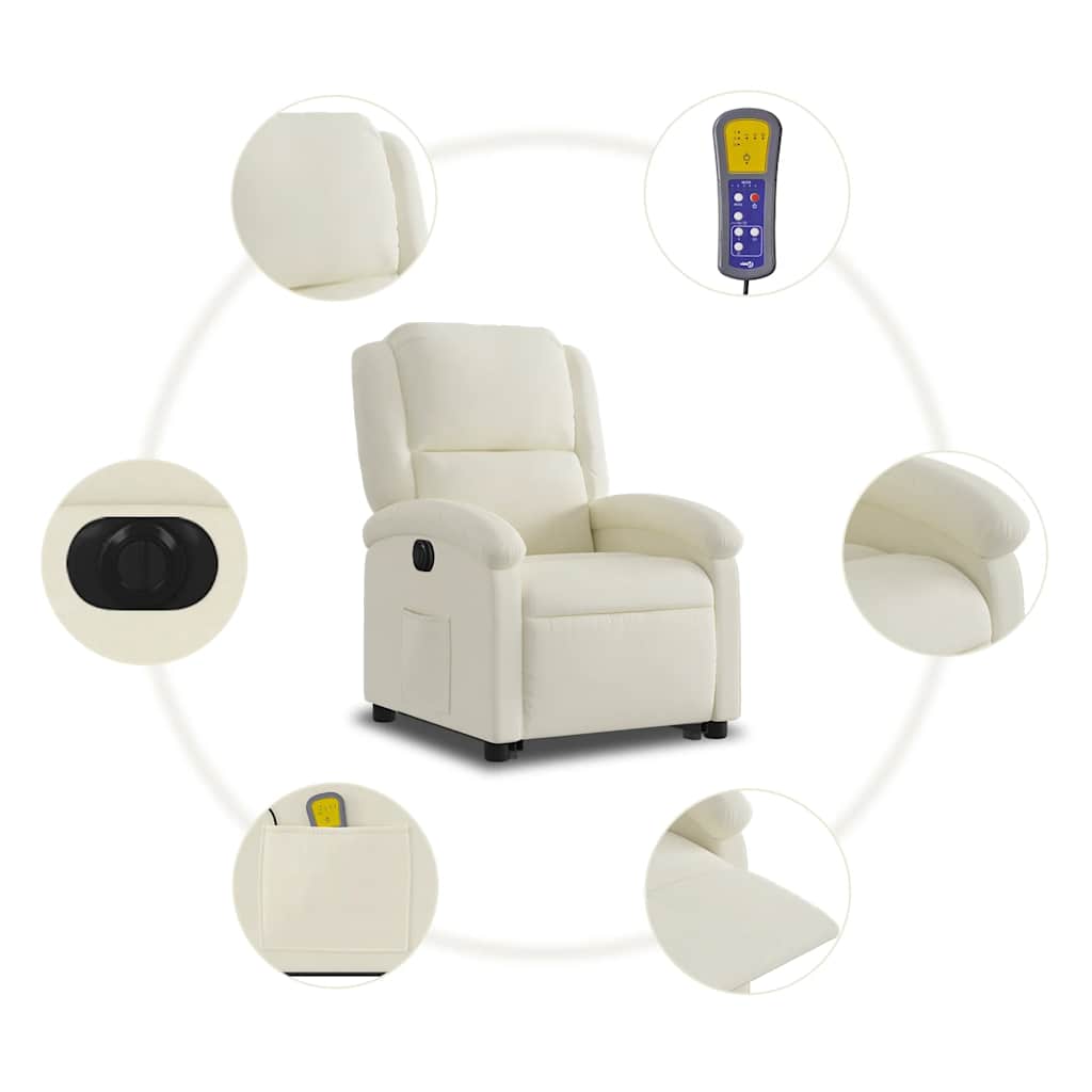 vidaXL Massagesessel mit Aufstehhilfe Elektrisch Creme Samt