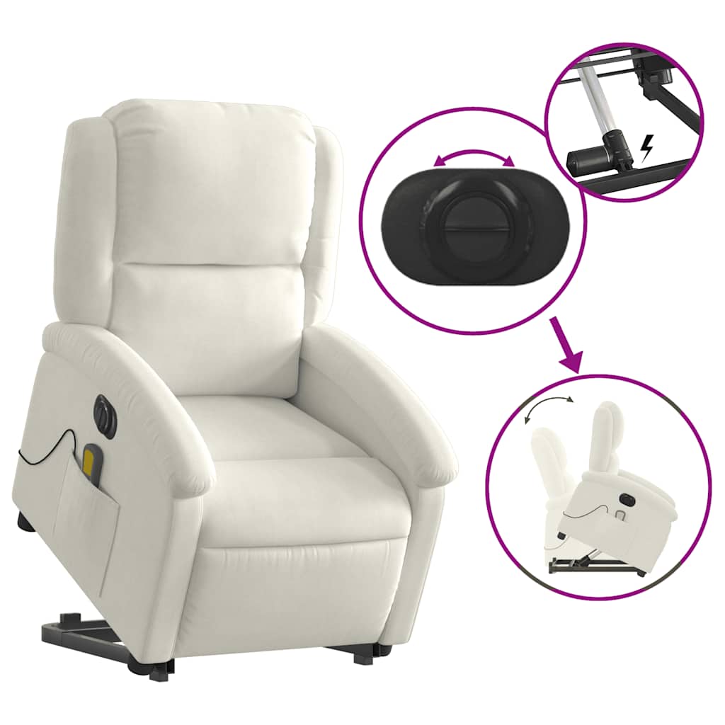 vidaXL Massagesessel mit Aufstehhilfe Elektrisch Creme Samt