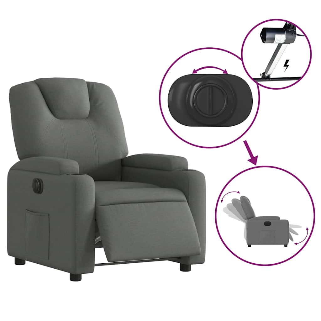 vidaXL Fauteuil relax électrique en tissu gris foncé