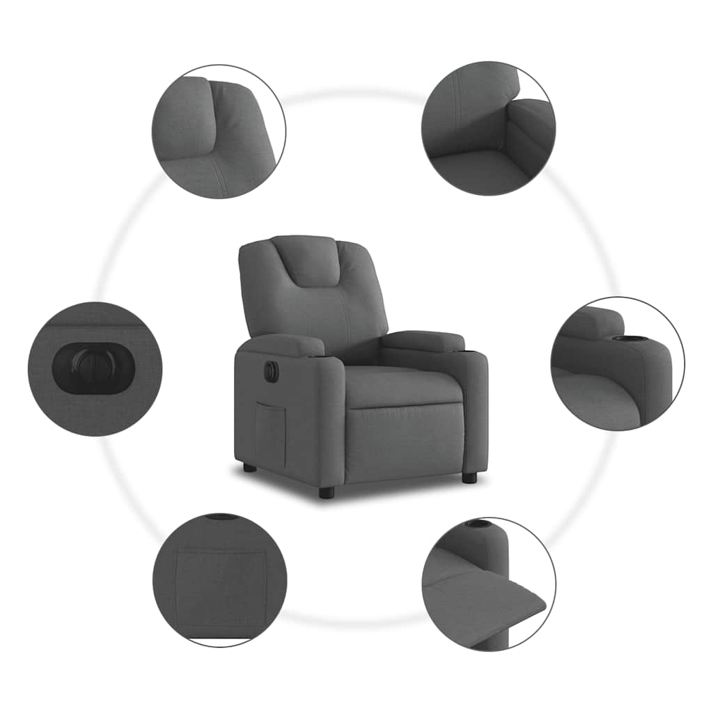 vidaXL Fauteuil relax électrique en tissu gris foncé