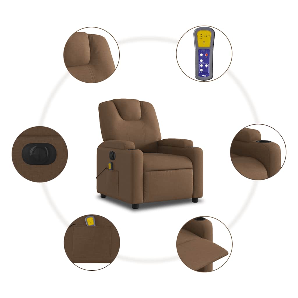vidaXL Fauteuil de massage électrique marron en tissu