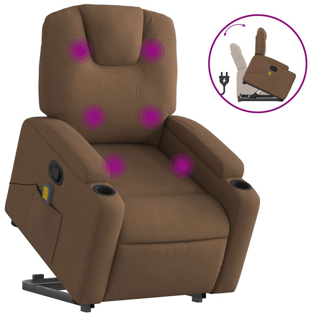 vidaXL Massagesessel mit Aufstehhilfe Braun Stoff