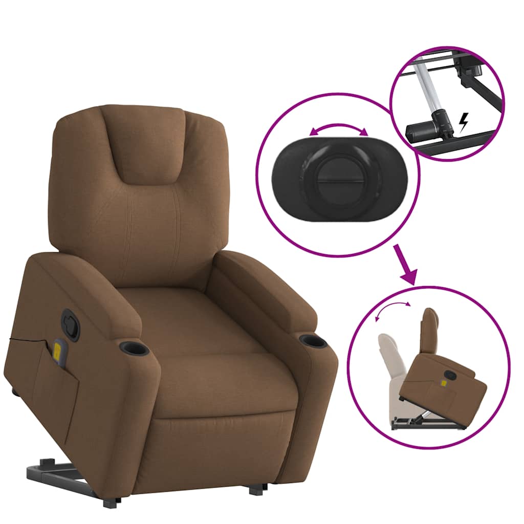 vidaXL Massagesessel mit Aufstehhilfe Braun Stoff