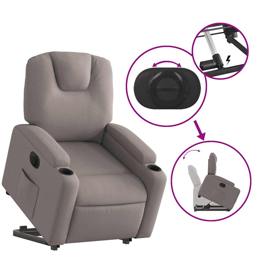 vidaXL Fauteuil releveur électrique taupe en tissu