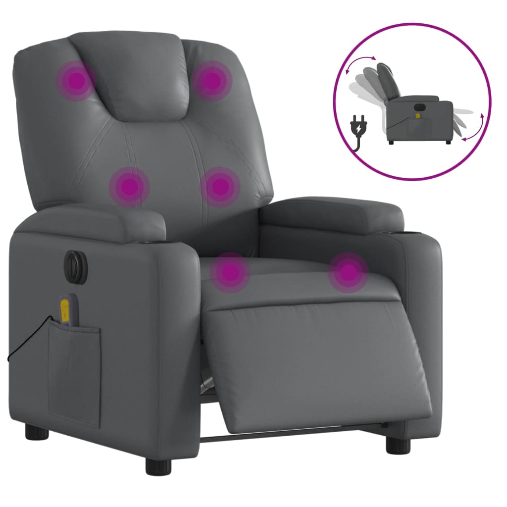 vidaXL Fauteuil de massage électrique Gris Similicuir