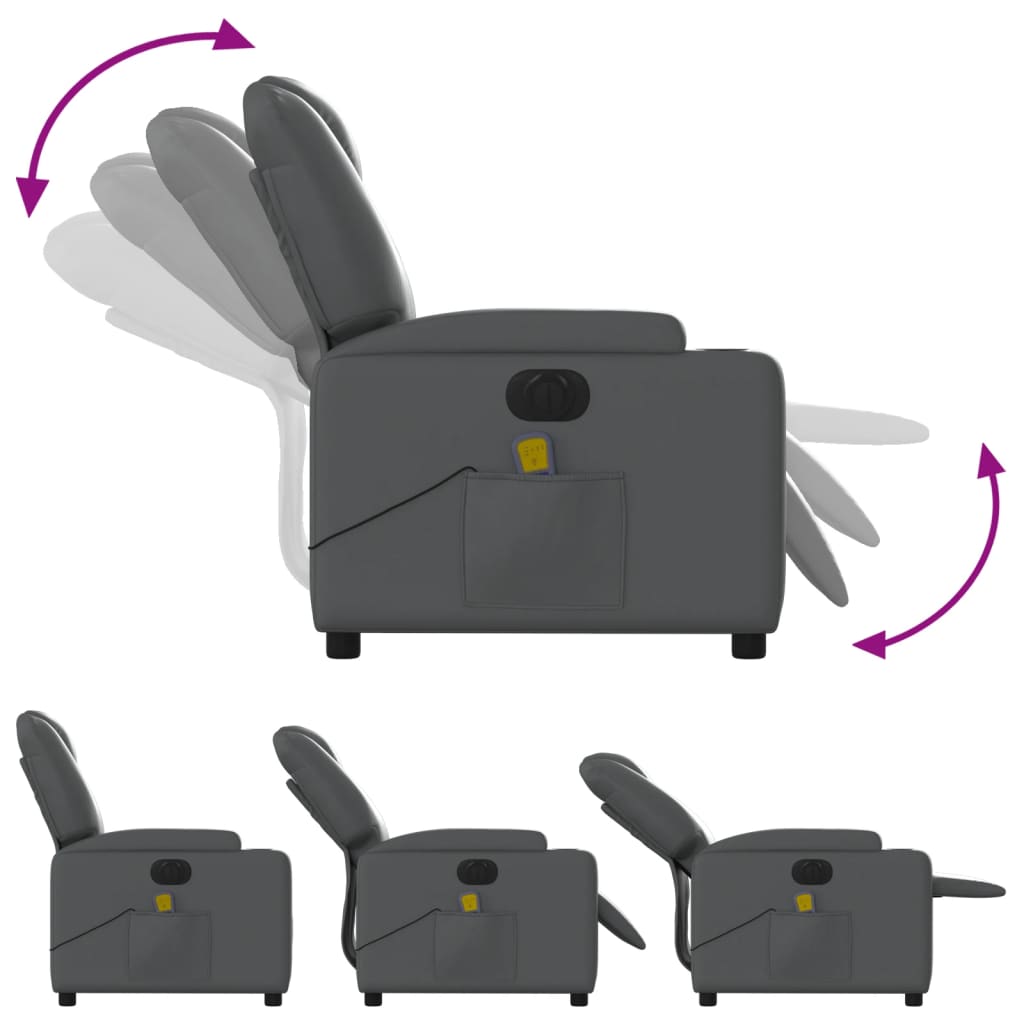 vidaXL Fauteuil de massage électrique Gris Similicuir