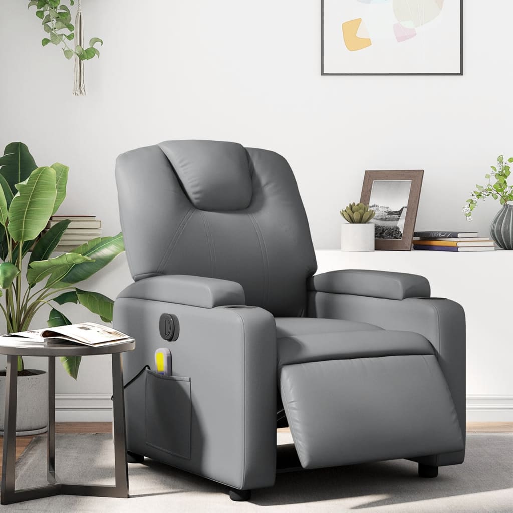 vidaXL Fauteuil de massage électrique Gris Similicuir