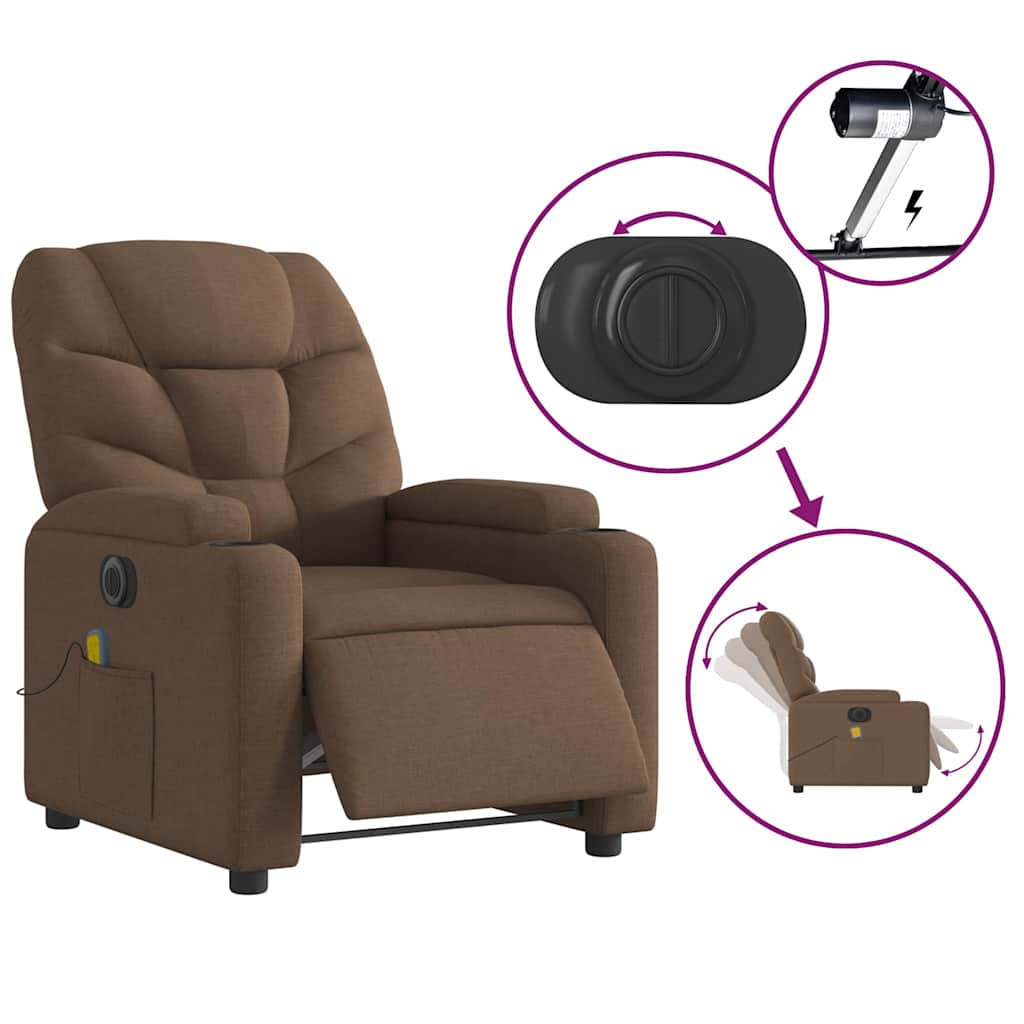vidaXL Massagesessel Elektrisch Braun Stoff