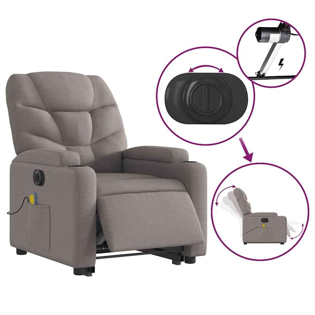 vidaXL Elektrischer Massagesessel mit Aufstehhilfe Taupe Stoff