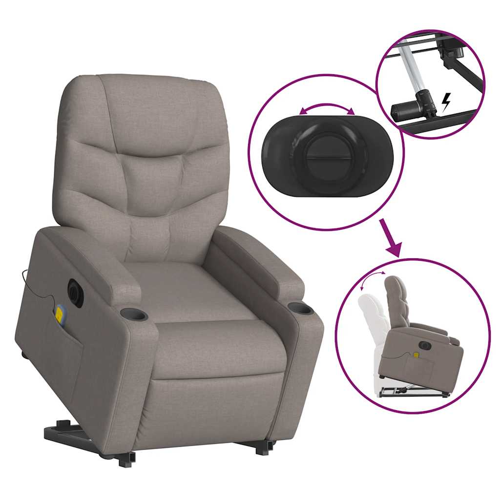 vidaXL Elektrischer Massagesessel mit Aufstehhilfe Taupe Stoff
