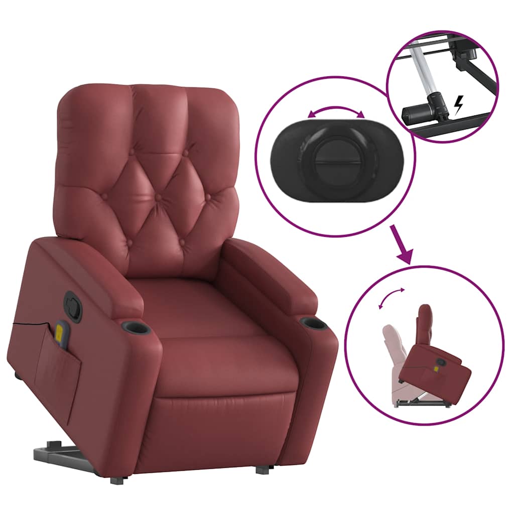 vidaXL Fauteuil de massage inclinable avec fonction de levage Similicuir Rouge bordeaux