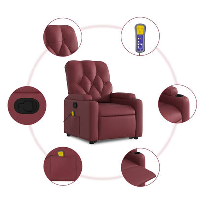 vidaXL Fauteuil de massage inclinable avec fonction de levage Similicuir Rouge bordeaux