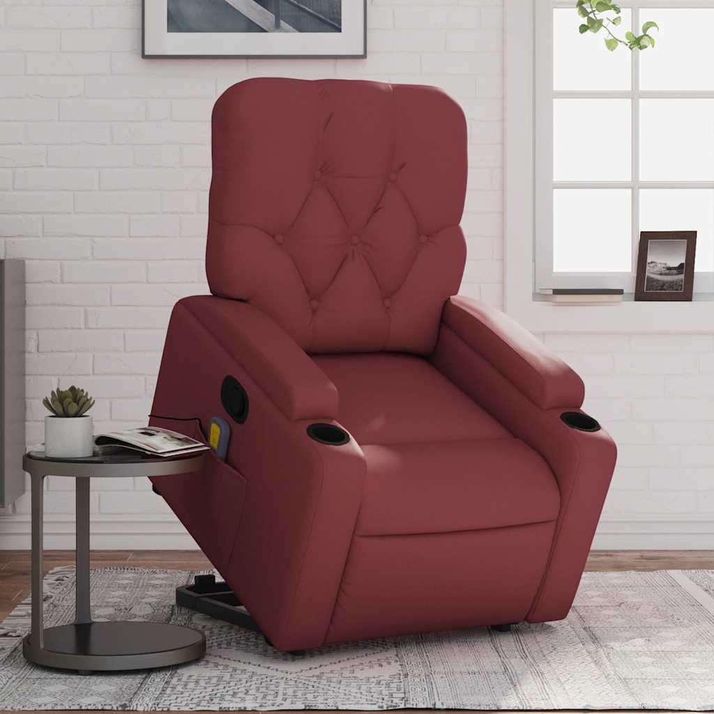 vidaXL Fauteuil de massage inclinable avec fonction de levage Similicuir Rouge bordeaux