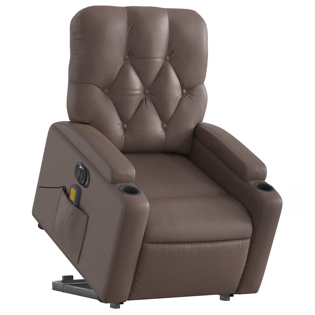 vidaXL Massagesessel mit Aufstehhilfe Elektrisch Braun Kunstleder