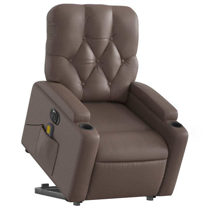 vidaXL Massagesessel mit Aufstehhilfe Elektrisch Braun Kunstleder