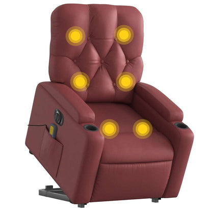 vidaXL Massagesessel mit Aufstehhilfe Elektrisch Weinrot Kunstleder