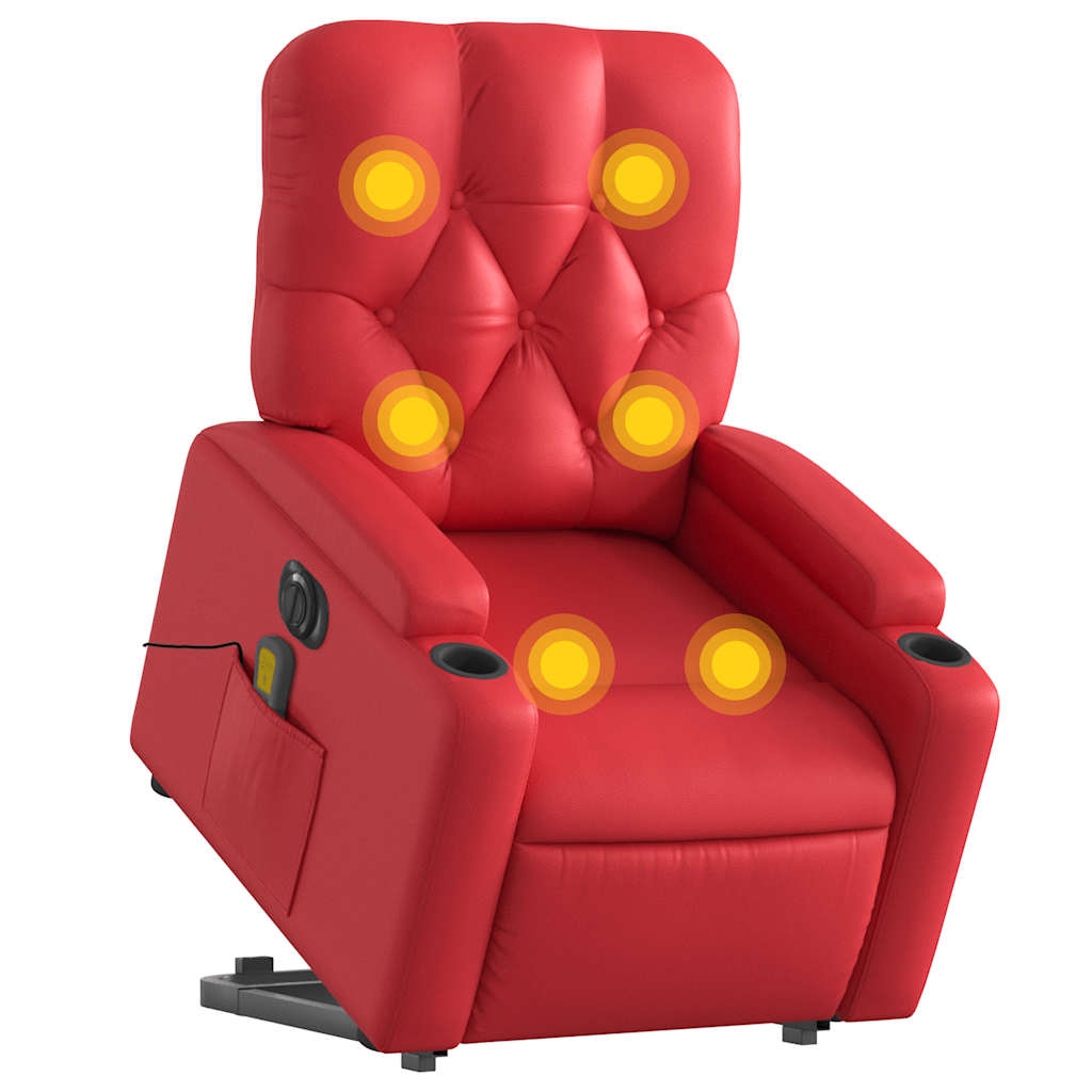 vidaXL Massagesessel mit Aufstehhilfe Elektrisch Rot Kunstleder