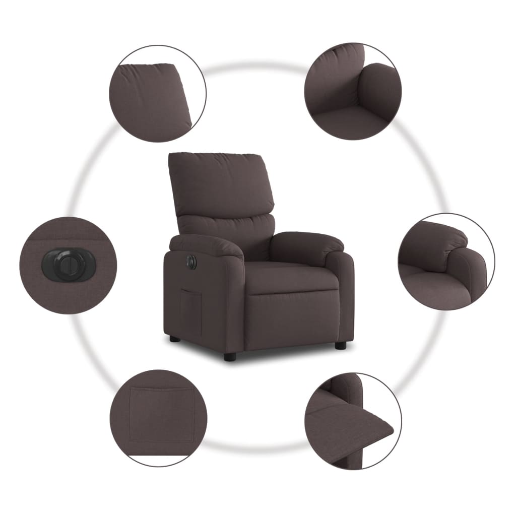 vidaXL Fauteuil relax électrique marron foncé en tissu