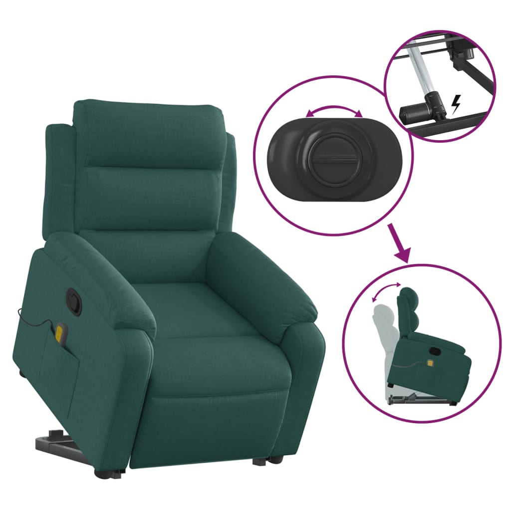 vidaXL Massagesessel mit Aufstehhilfe Dunkelgrün Stoff