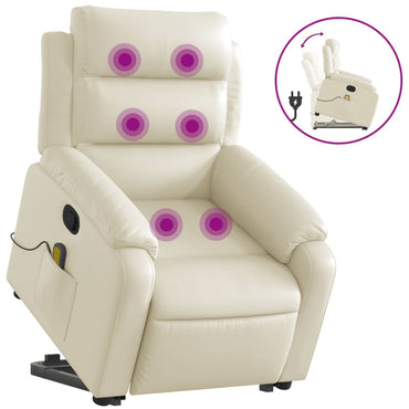 vidaXL Massagesessel mit Aufstehhilfe Creme Kunstleder