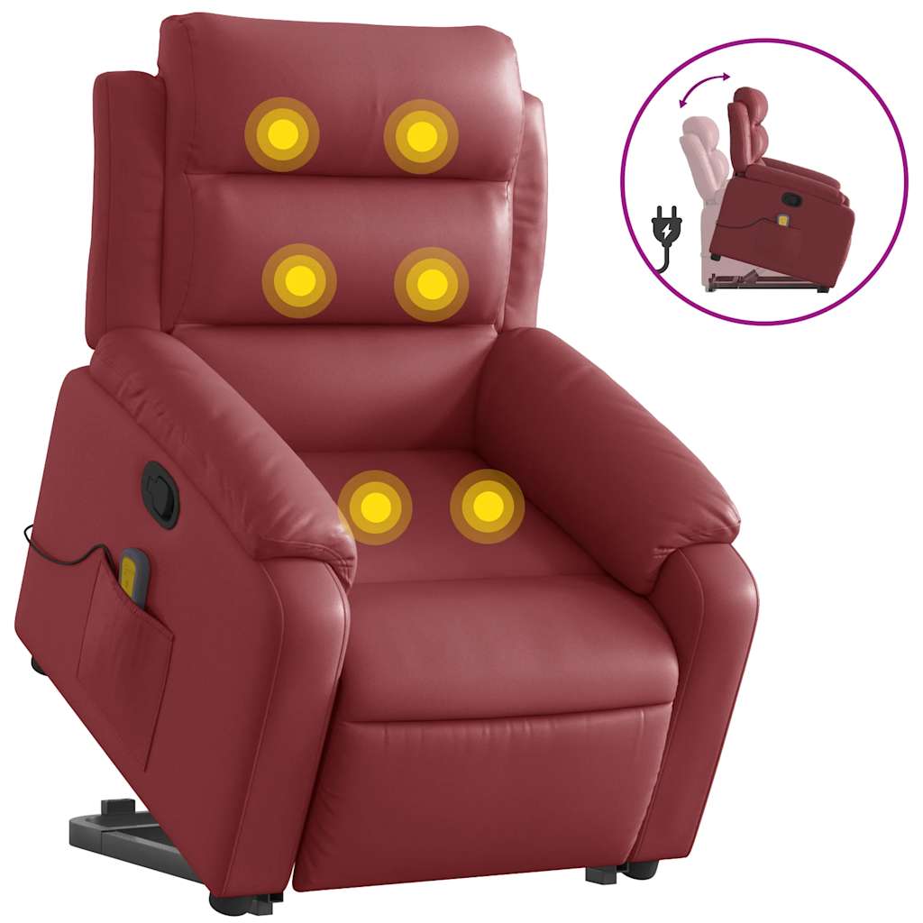 vidaXL Fauteuil de massage inclinable avec fonction de levage Similicuir Rouge bordeaux
