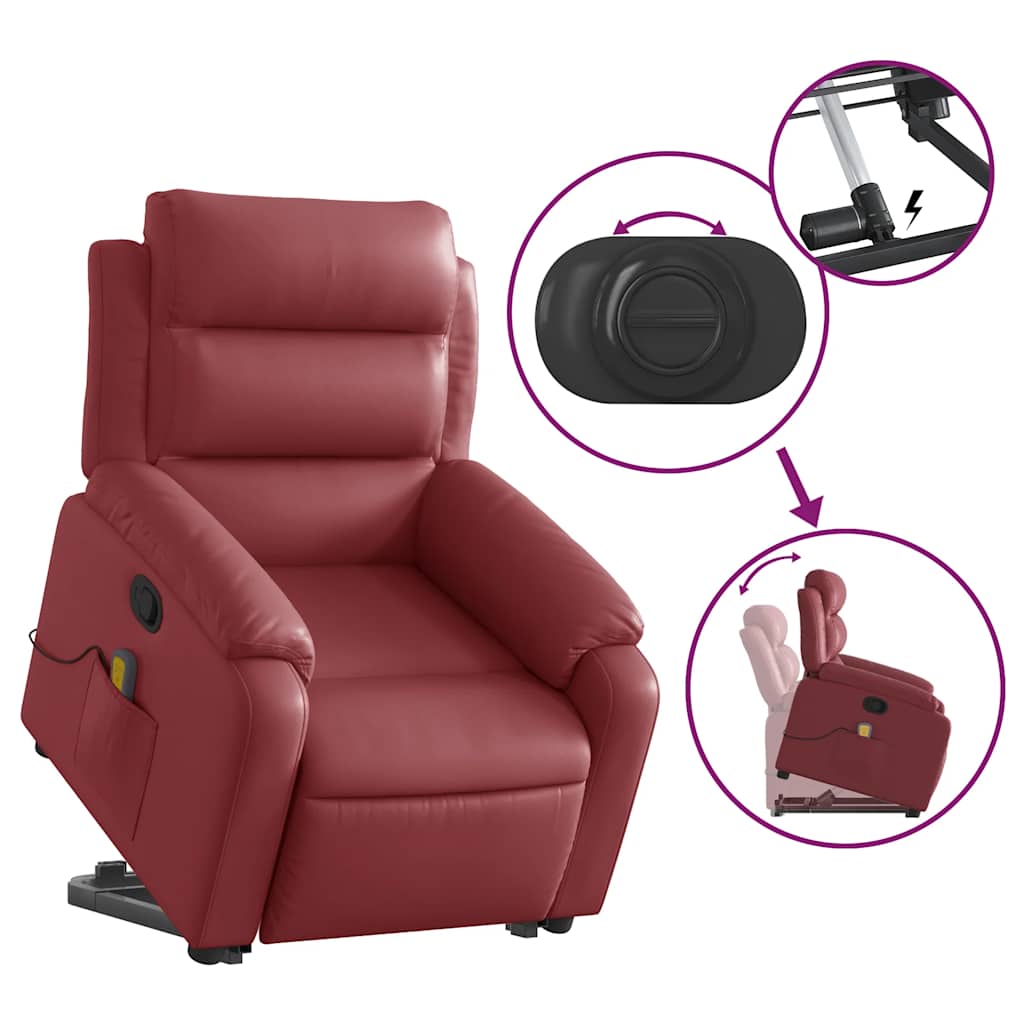 vidaXL Fauteuil de massage inclinable avec fonction de levage Similicuir Rouge bordeaux