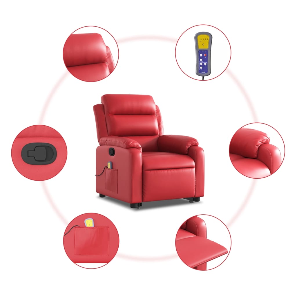 vidaXL Massagesessel mit Aufstehhilfe Rot Kunstleder
