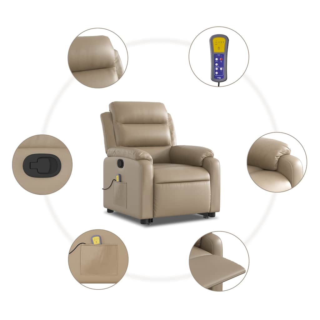vidaXL Fauteuil de massage inclinable avec fonction de levage Cappuccino Similicuir