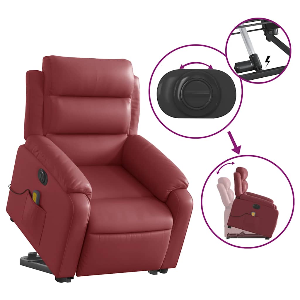 vidaXL Fauteuil de massage électrique releveur en similicuir Rouge bordeaux