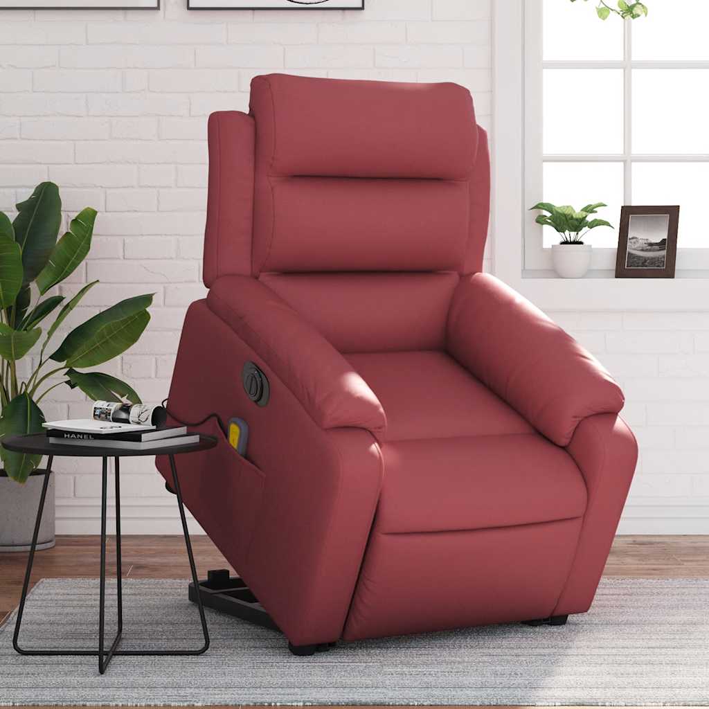 vidaXL Fauteuil de massage électrique releveur en similicuir Rouge bordeaux
