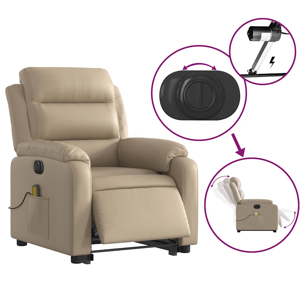 vidaXL Fauteuil de massage électrique avec fonction releveur Cappuccino Similicuir