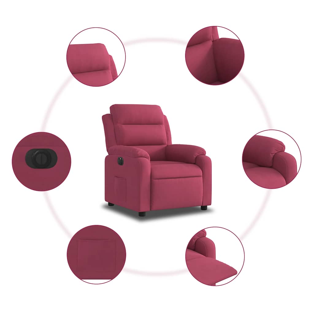 vidaXL Relaxsessel Elektrisch Weinrot Samt