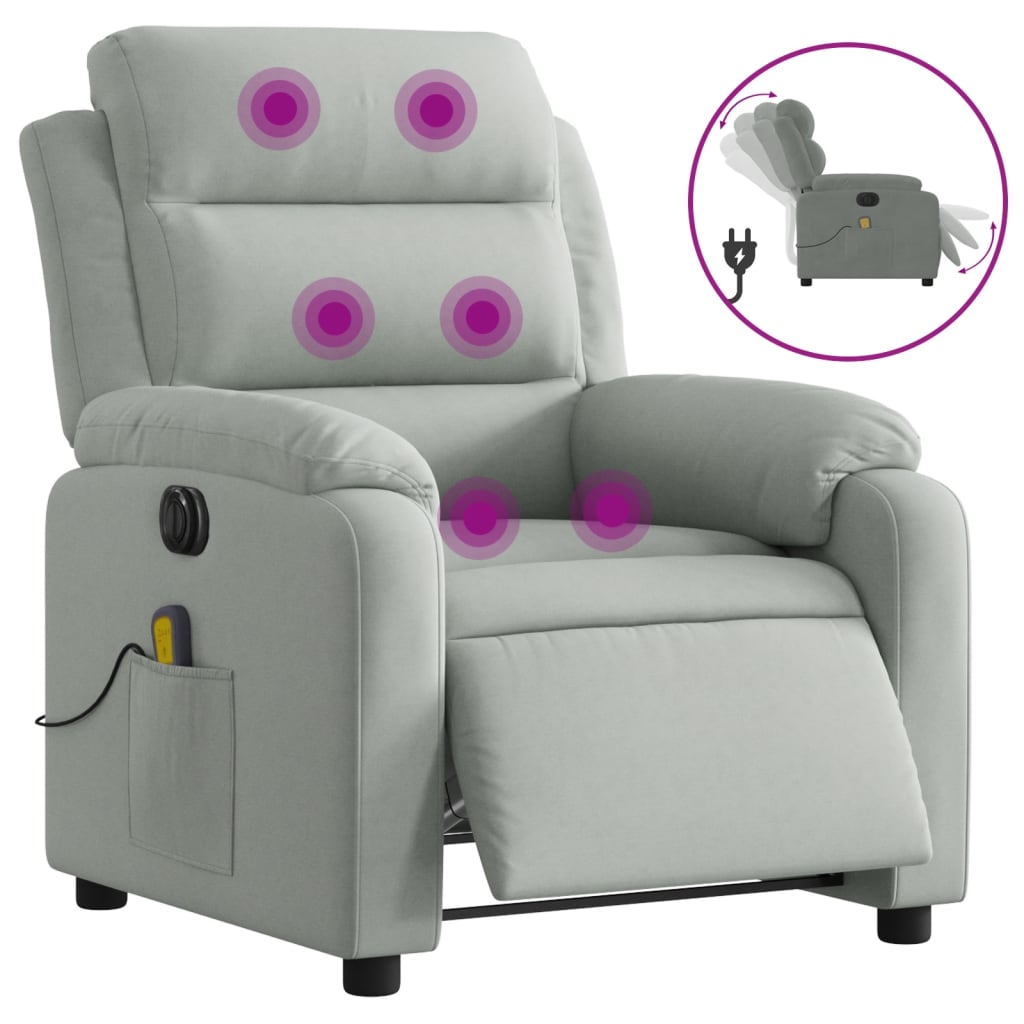vidaXL Massagesessel Elektrisch Hellgrau Samt