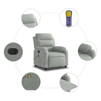 vidaXL Massagesessel Elektrisch Hellgrau Samt
