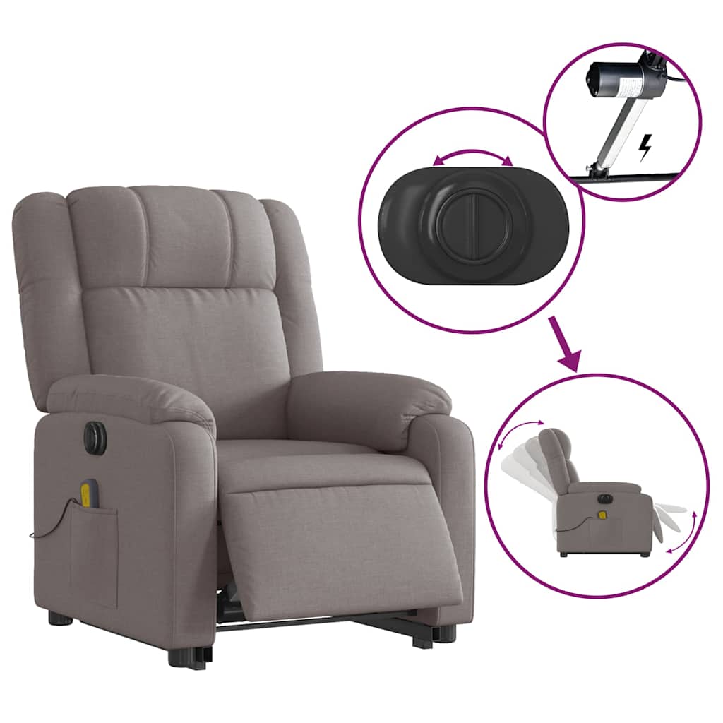 vidaXL Fauteuil de massage électrique releveur tissu taupe