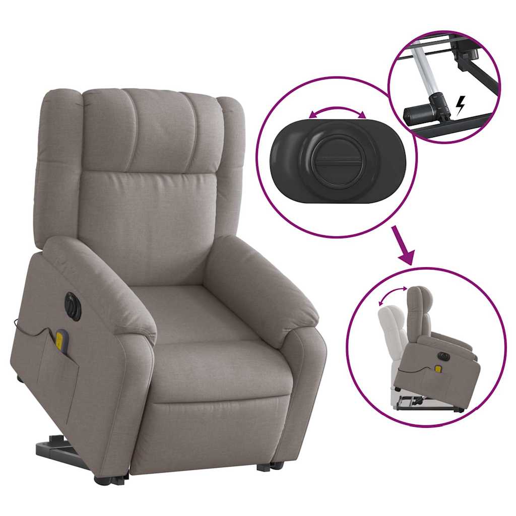 vidaXL Fauteuil de massage électrique releveur tissu taupe