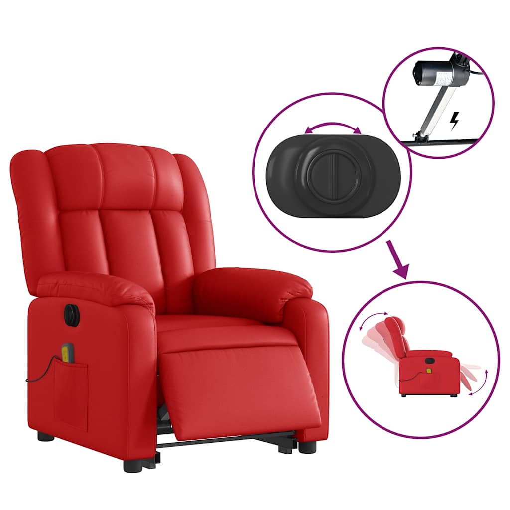 vidaXL Massagesessel mit Aufstehhilfe Elektrisch Rot Kunstleder
