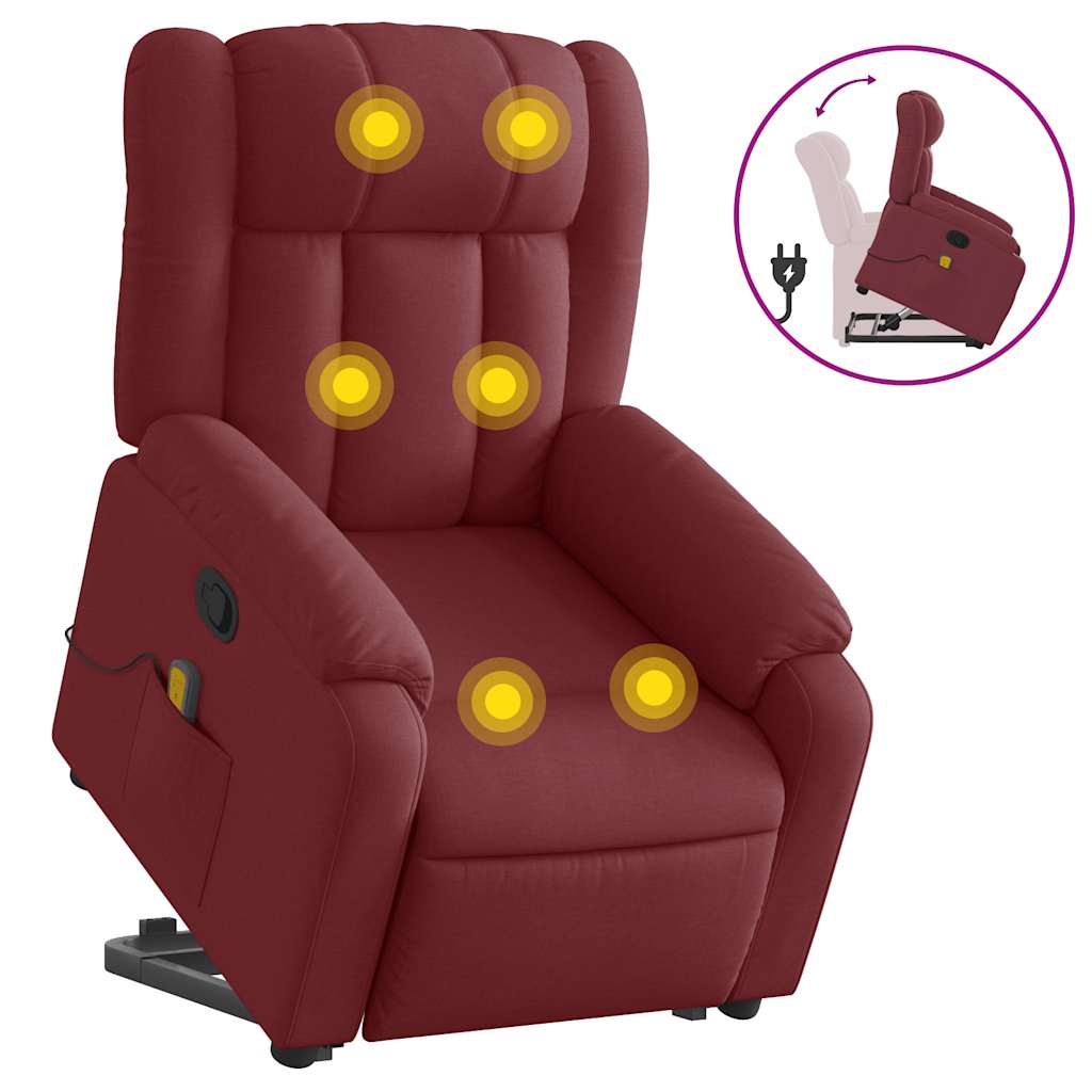 vidaXL Fauteuil de massage inclinable avec fonction de levage en tissu bordeaux