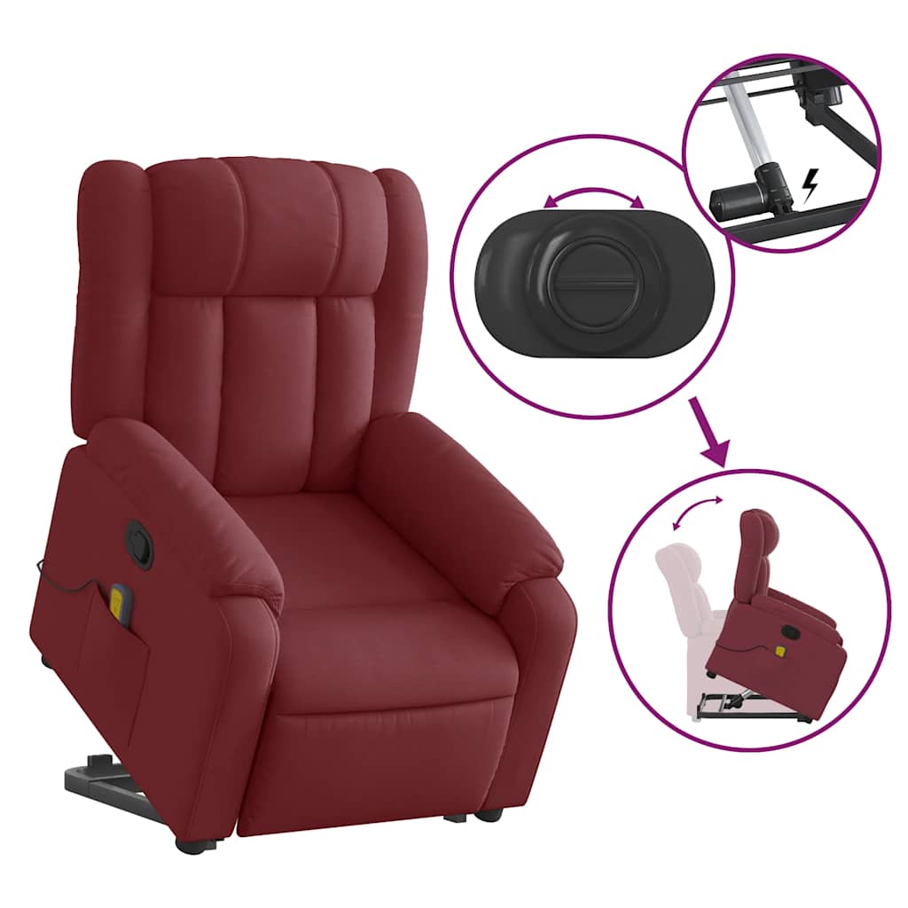 vidaXL Fauteuil de massage inclinable avec fonction de levage en tissu bordeaux