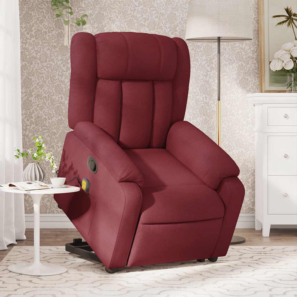vidaXL Fauteuil de massage inclinable avec fonction de levage en tissu bordeaux