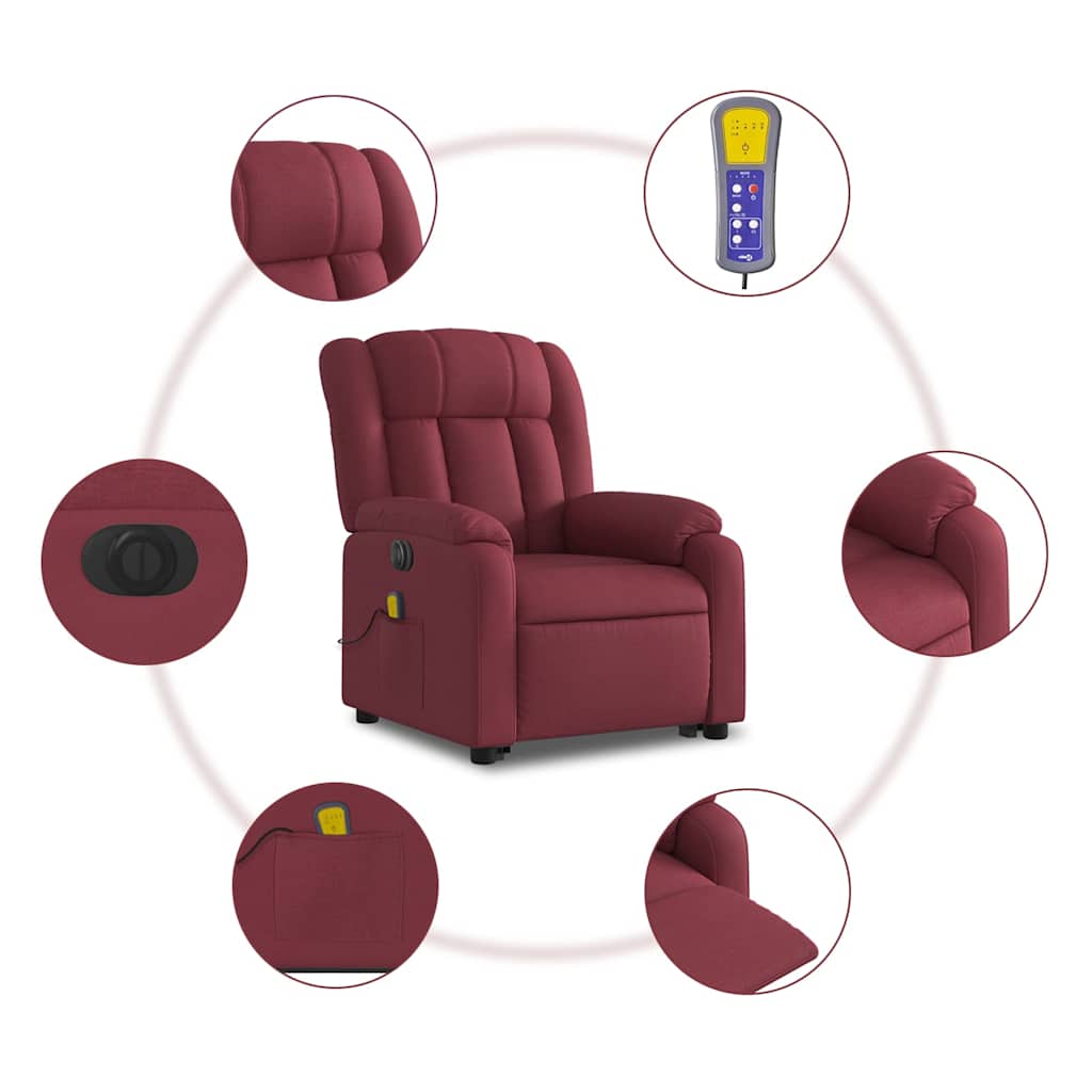 vidaXL Elektrischer Massagesessel mit Aufstehhilfe Weinrot Stoff