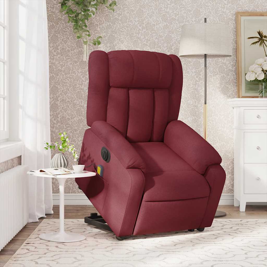 vidaXL Elektrischer Massagesessel mit Aufstehhilfe Weinrot Stoff