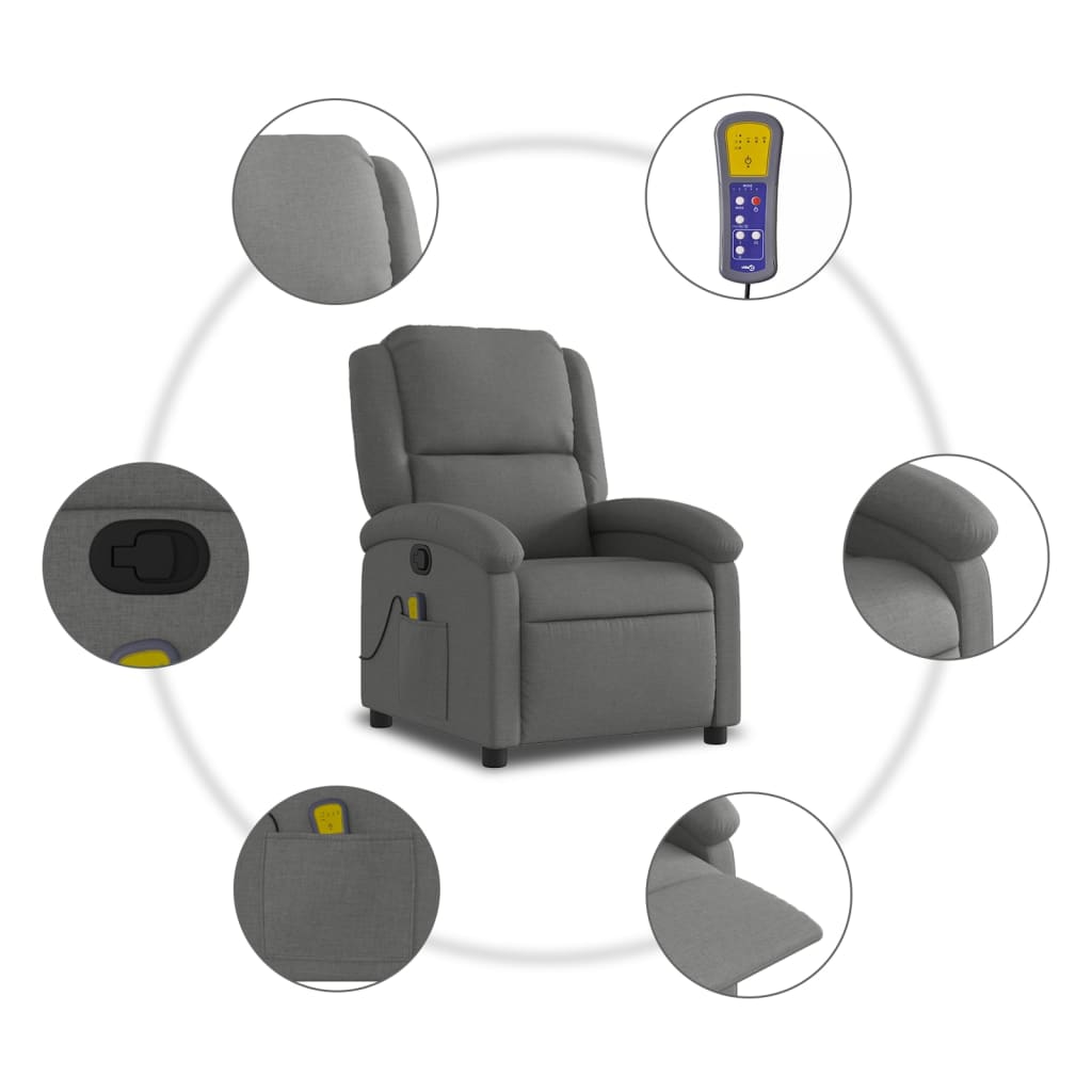 vidaXL Massage-Relaxsessel, Stoff, Dunkelgrau